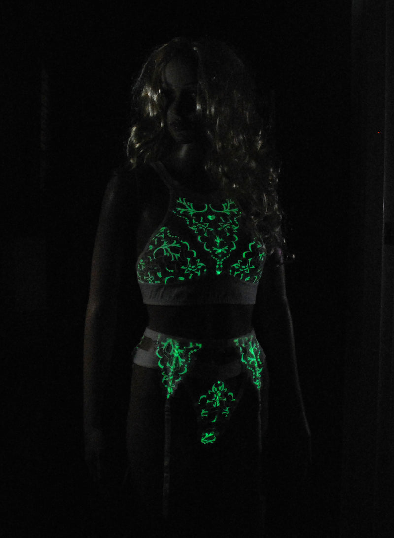 Glow in the Dark Lace Suspenders with Stockings